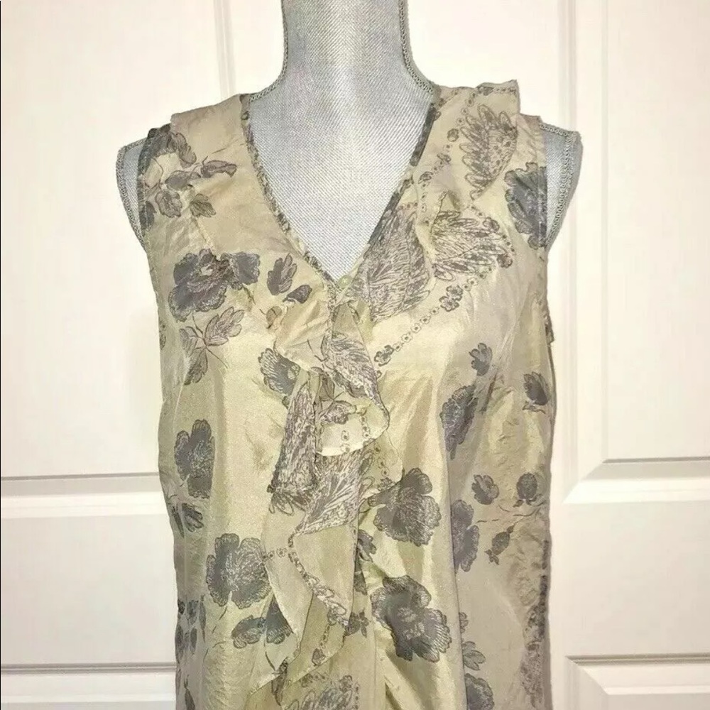 CAbi Cream Floral Ruffle Sleeveless Blouse